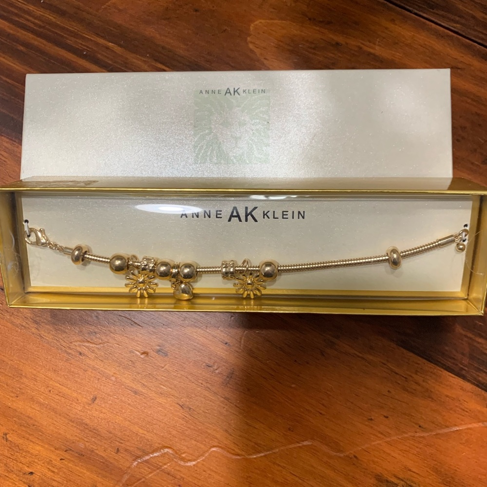 Anne Klein Gold-Tone Floral Charm Bracelet